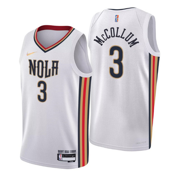 Men's New Orleans Pelicans #3 C.J. McCollum 2021/22 White City Edition 75th Anniversary Stitched Jersey